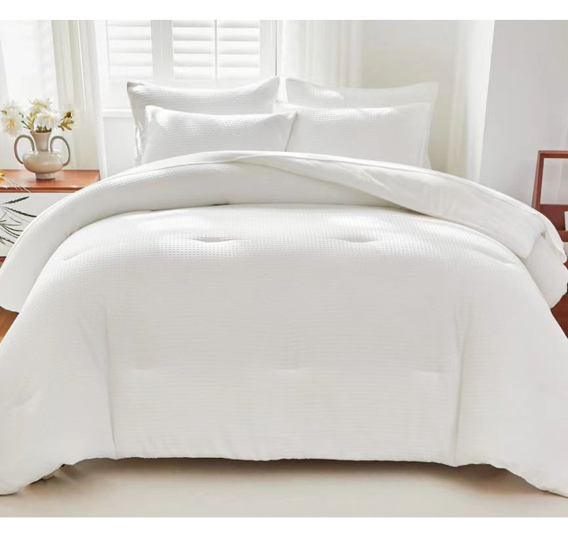 Ensemble de literie 7 pièces avec édredon et draps, tissage gaufré élégant, microfibre douce, réversible, un ensemble de literie complet pour toutes les saisons