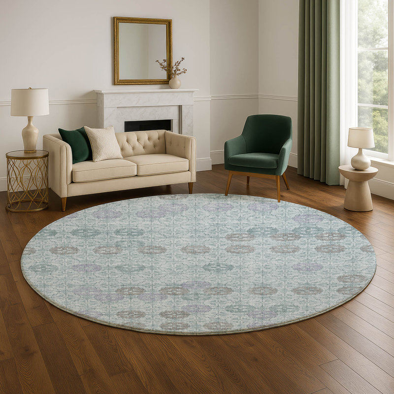Premium Machine Washable Mayfield AMF1855 Geometric Rug, Round 8'