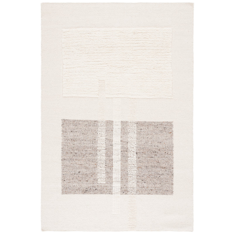 Amalah Hand Woven Wool/Recycled Cotton Geometric Rug in Ivory/Beige, Rectangle 3' x 5'