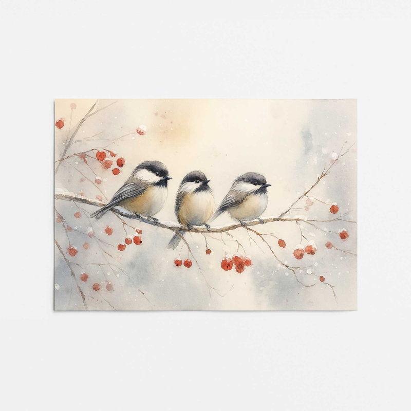 «Three Winter Songbirds», reproduction d'art, 12 po x 16 po, Sans cadre