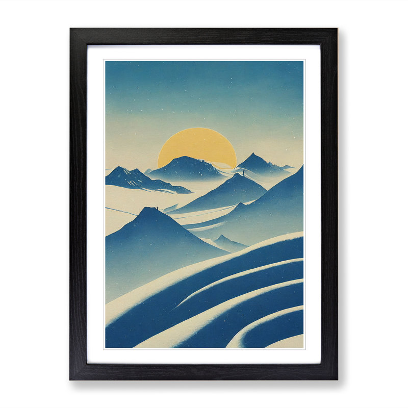 Winter Landscape Art Deco Style - Single Picture Frame Print, Black, 64cm H x 46cm W x 2cm D