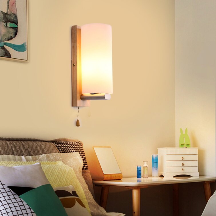Latitude Run® Modern Wood Glass Light Wall Sconce Lamp Elegant lighting  Pull Switch Wayfair