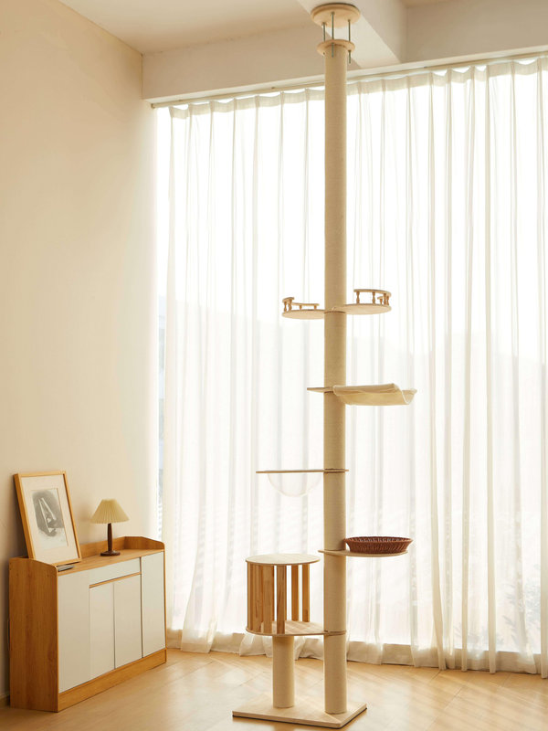 Solid Wood Floor-to-Ceiling Cat Tree, Huge Bird Cage