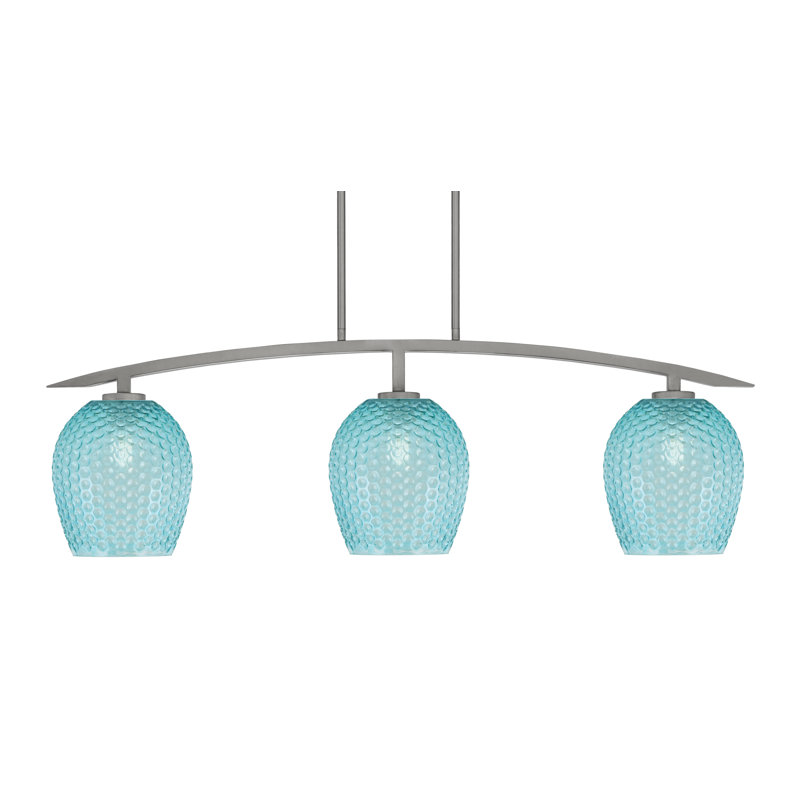 Luminaire pour îlot de cuisine 3 lumières kurve au fini graphite avec verre texturé de 7,5 po, Bleu sarcelle