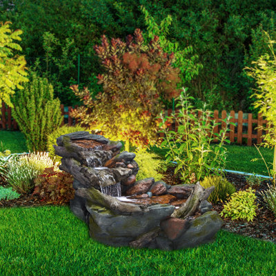 Rainforest 3-Tier Outdoor Cascading Water Fountain, 60" with LED Lights, Gray