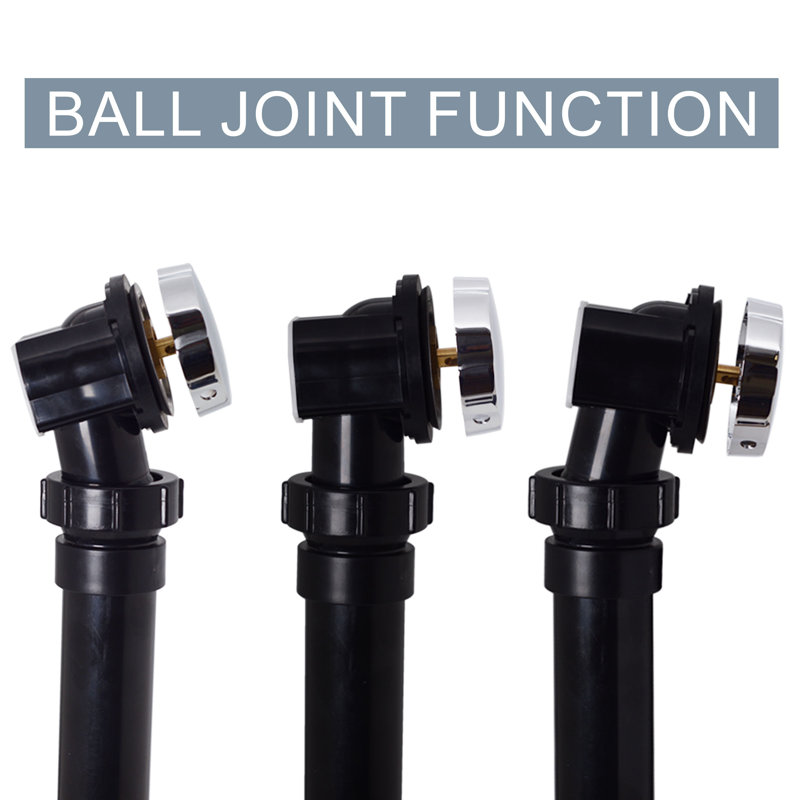 27" Cable Drive Bathtub Pop-Up Drain Trim with Ball Joint Rotary Overflow and Sch. 40 ABS Fittings, Matte Black