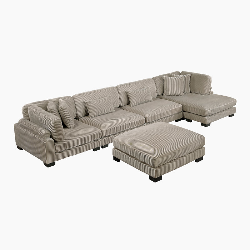 Canapé modulaire moderne en velours côtelé Hulett, Taupe velours côtelé, H 34,5 po x l 180 po x P 70 po
