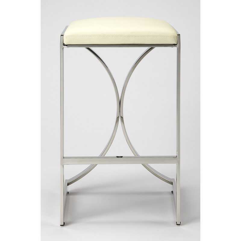 Natalya 24" Bar Stool, Silver, Cream, Counter Stool (24” Seat Height)