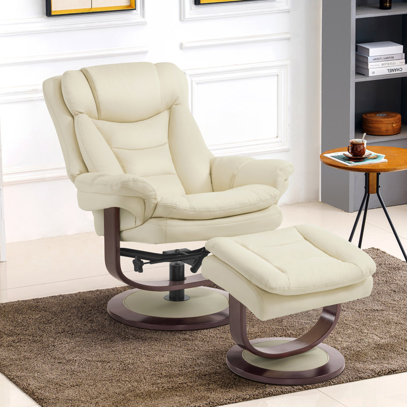 Fauteuil inclinable pivotant avec repose-pieds réglable Kalson, similicuir, Similicuir crème / blanc