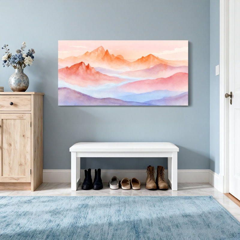 «Landscape & Nature Mountain Landscape», reproduction d'art à l'aquarelle, H 28 po x l 58 po