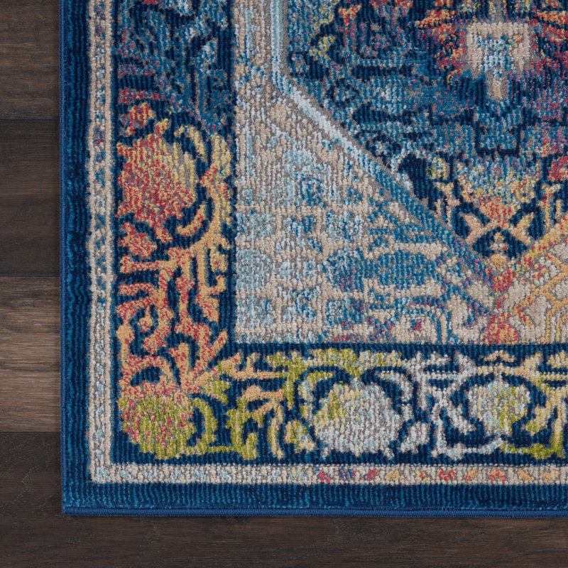 Tapis bleu bohème Raymond, Tapis de couloir 2 pi 4 po x 8 pi