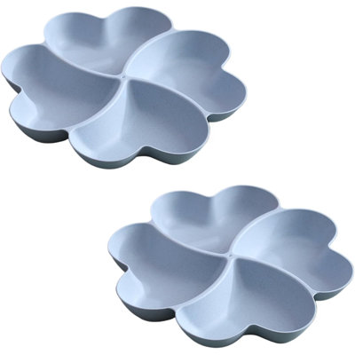 Divided Serving Tray, Appetizer Sectioned Platter, Dessert Serving Dish, Reusable Plastic Snack Plates, Round Relish Tray, 4 Compartment For Chips And Dip Veggies Candy Nut Fruit (Blue)
