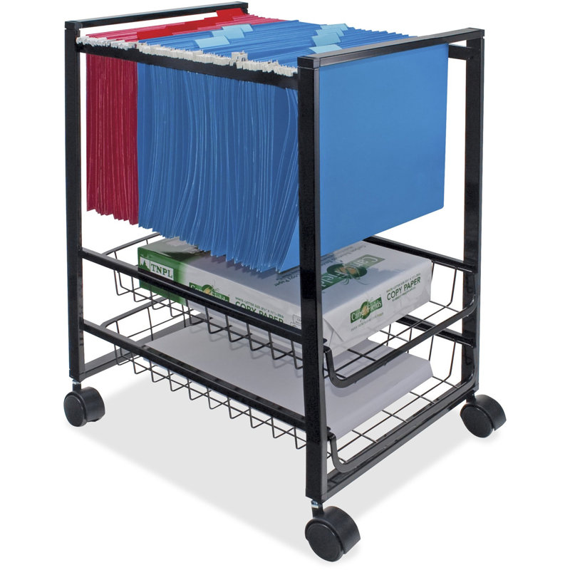 Black Steel Mobile File Cart with Pullout Baskets