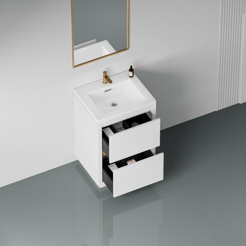 Meuble-lavabo sur pied 24 po avec lavabo, Blanc lustré