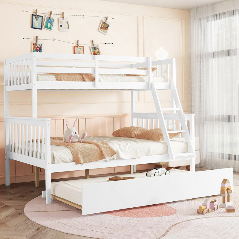 Lit simple au-dessus d'un lit double en bois avec lit gigogne, Blanc