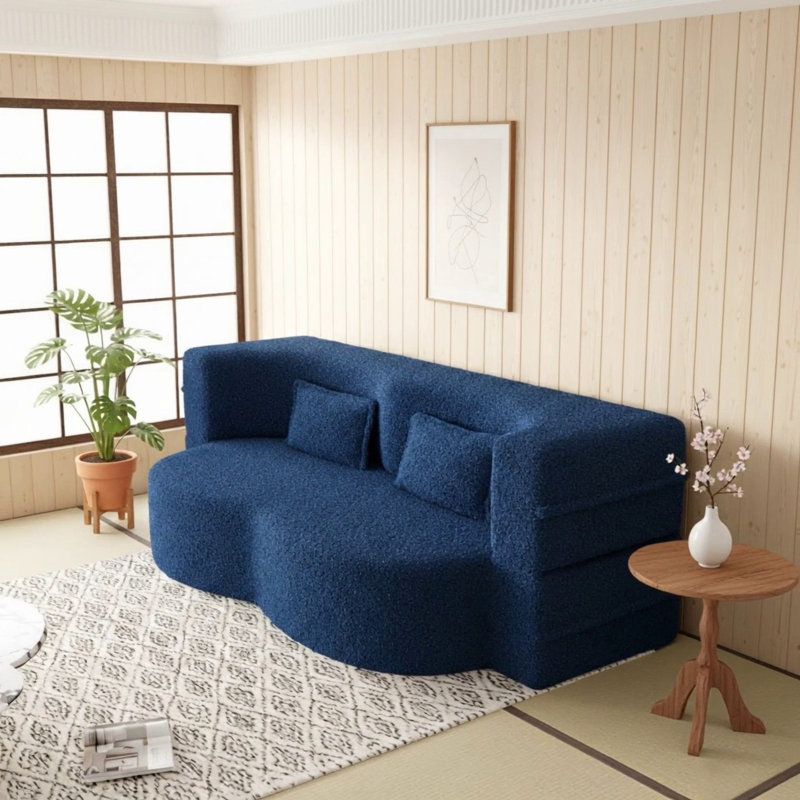 Canapé-lit convertible en tissu avec 2 coussins Modern, Blue Fabric