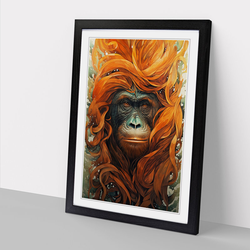 Orangutan Futurism - Single Picture Frame Print on Wood, 46cm H x 34cm W x 2cm D, Black