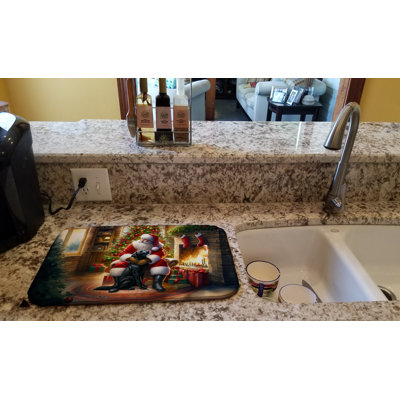 Labrador Retriever and Santa Claus Dish Drying Mat