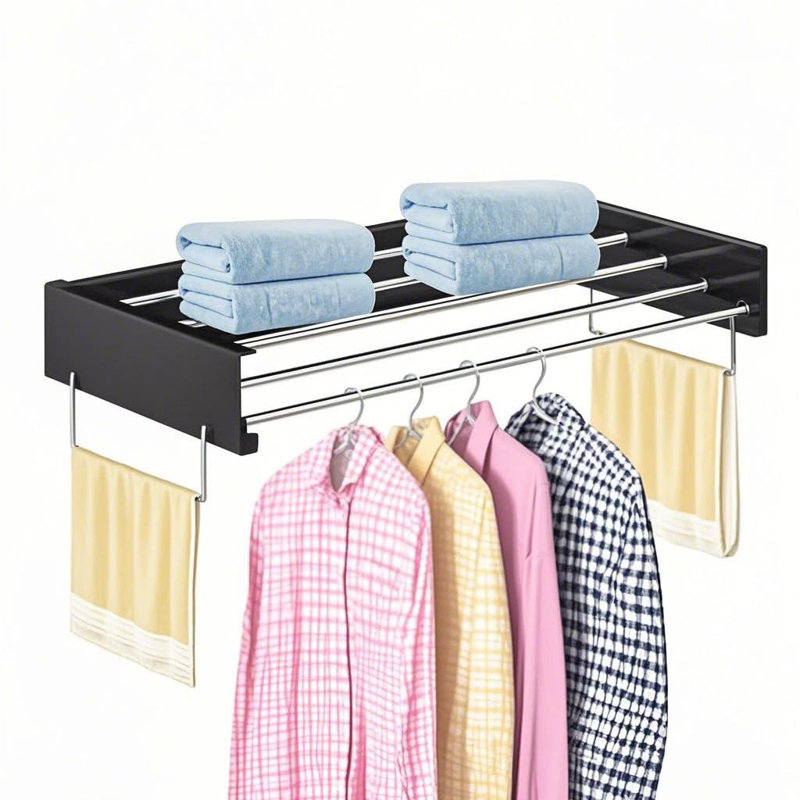 Wall Mounted Retractable Drying Rack, 5-Rod Foldable Clothes Airer with Tower Handles