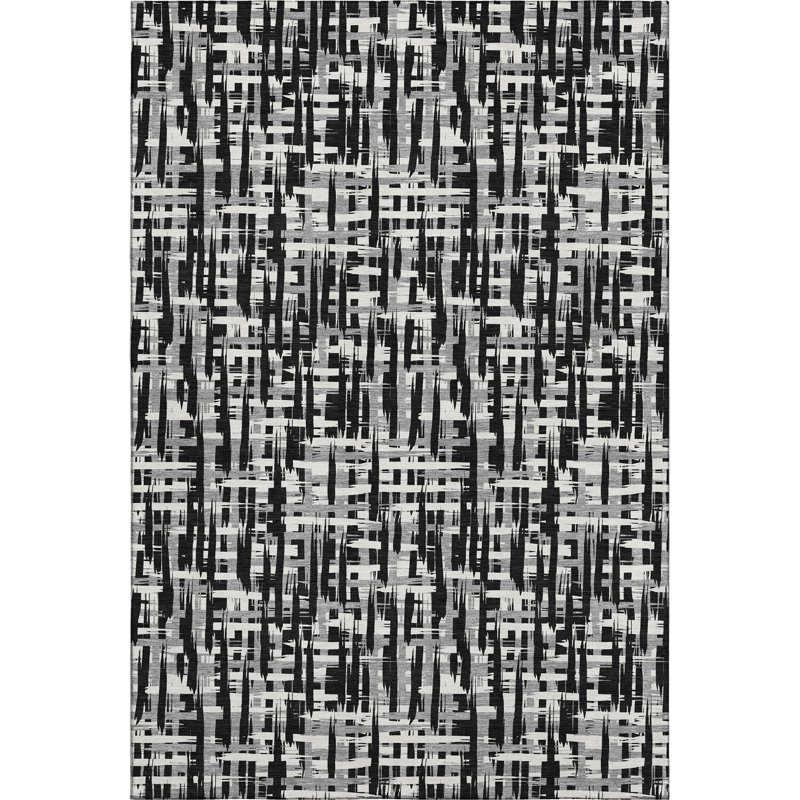 Premium Machine Washable Crumley AMF1059 Lines Rug_AMF1059BK, Rectangle 10' x 14'