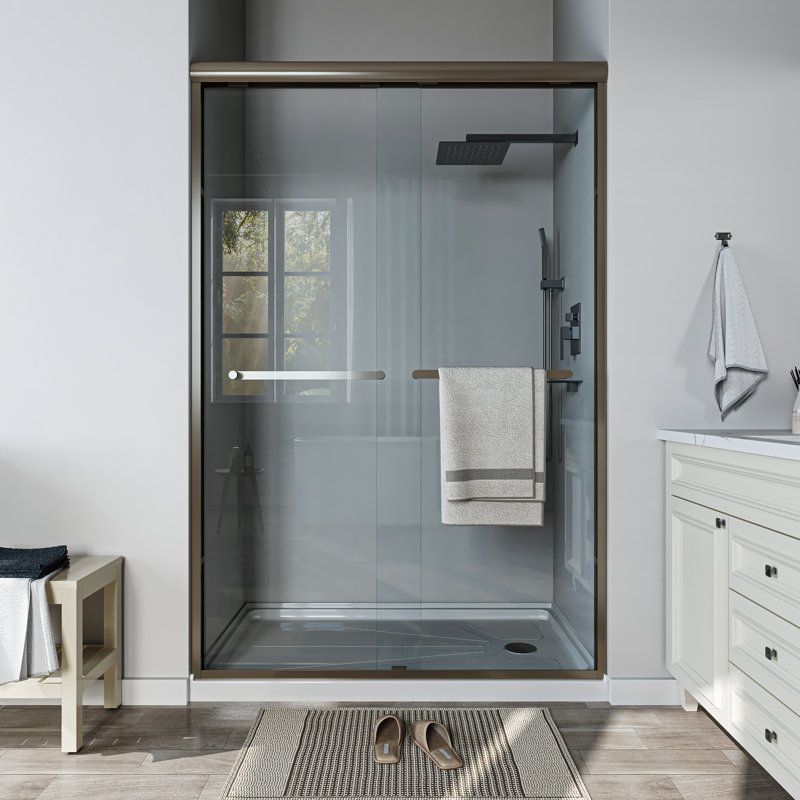 46"-48" W x 72" H Double Sliding Semi-frameless Shower Door with Two Handles, Oil Rubbed Bronze