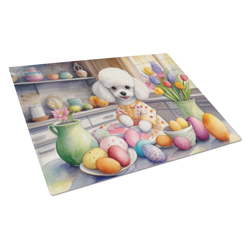 Décoration de planche à découper en verre caniche blanc de Pâques