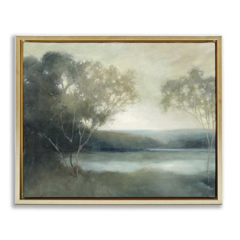 Cadre flottant Peaceful Early Lake, design par Julia Purinton, H 25 po x l 31 po, Cadre flottant métallique doré