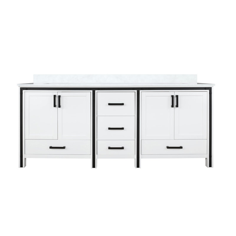 Ziva 72 in W x 22 in D Double Bath Vanity and White Top, White, White Cultured Marble