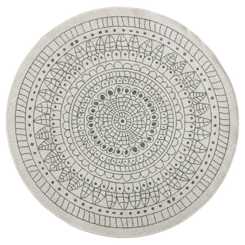 Porto Flatweave Green/Cream Rug, Round 100 cm
