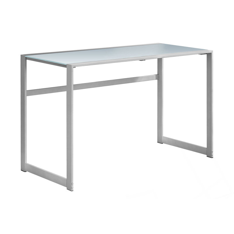 Modern Computer Desk With Frosted Glass Top, White/Gray