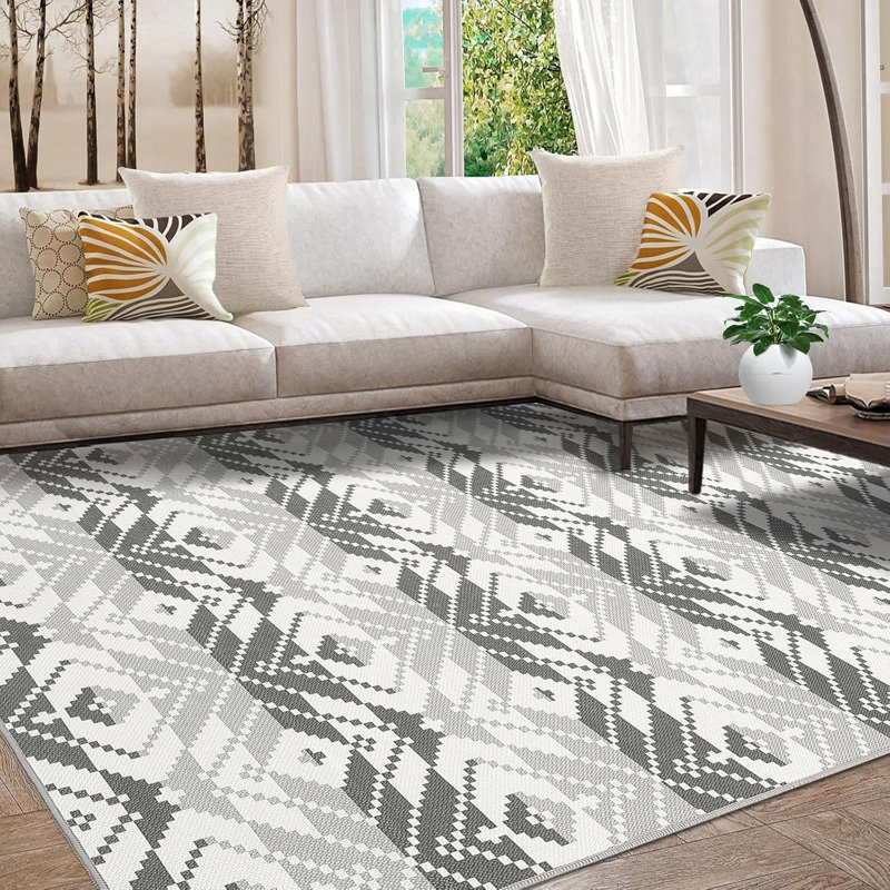 Indoor Outdoor Rug, Non-Slip Washable Area Rug, Vintage Morocca n Geometric Pattern, Easy Clean Low Pile Carpet for Patio, Living Room, Kitchen, Porch, Backyard ( and )