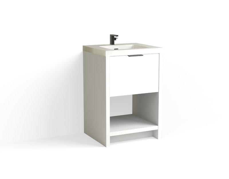 Vista 24" W Freestanding Single Bathroom Vanity, White Nanomatte/Matte Black, White Gloss, Single-Hole