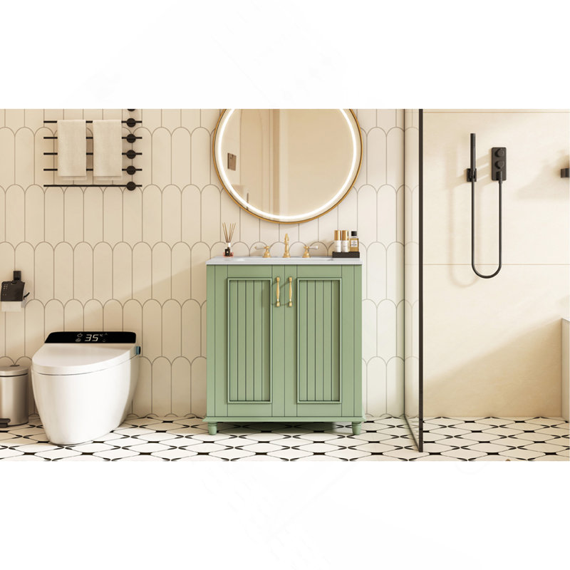 Meuble-lavabo de 30 po avec lavabo en céramique, ensemble de meuble-lavabo autoportant avec tiroir caché, armoire de rangement pour la salle de bain