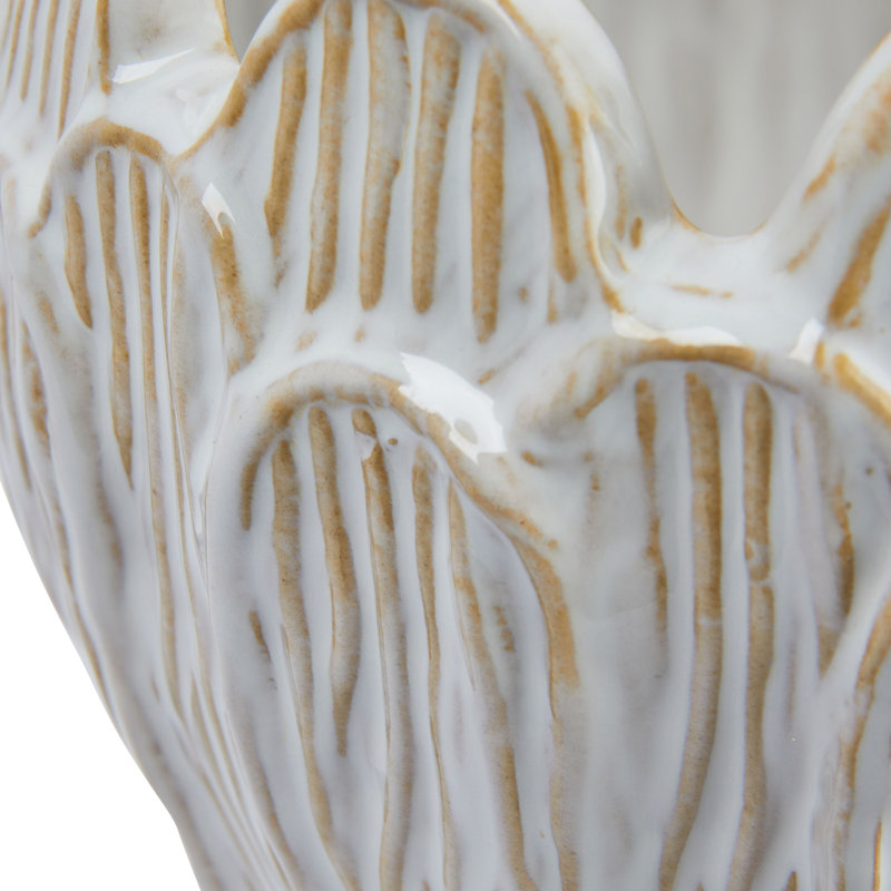 Debossed Stoneware Flower Shaped Planter in Reactive Glaze