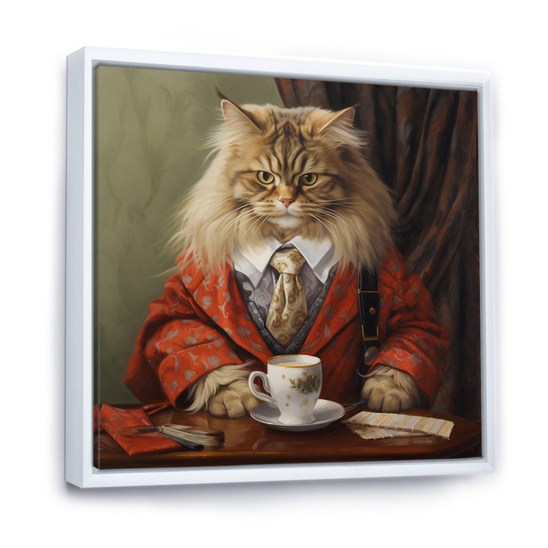 Chat blanc sibérien en costume élégant I, H 36 po x l 36 po x P 1,5 po, Cadre flottant blanc