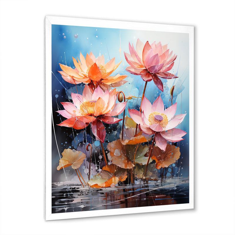 Lotus expressionniste vitalité - impression, Cadre simple blanc, H 44 po x l 34 po x P 1,5 po