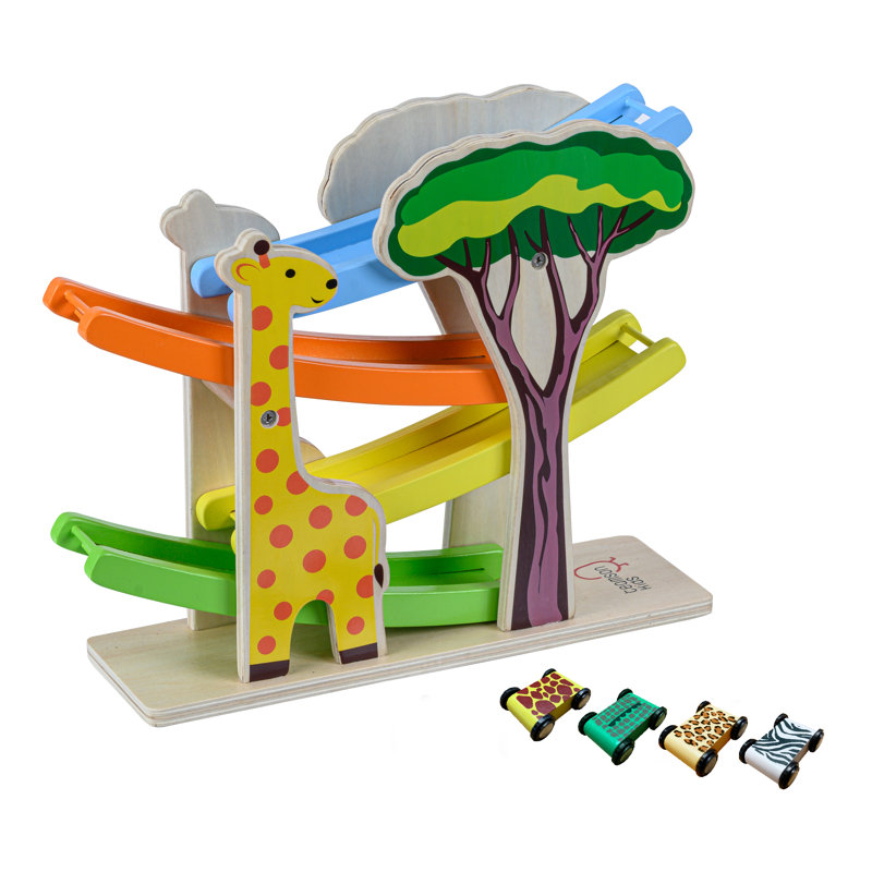 Preschool Play Lab Wooden Safari Ramp Racer Set and Cars