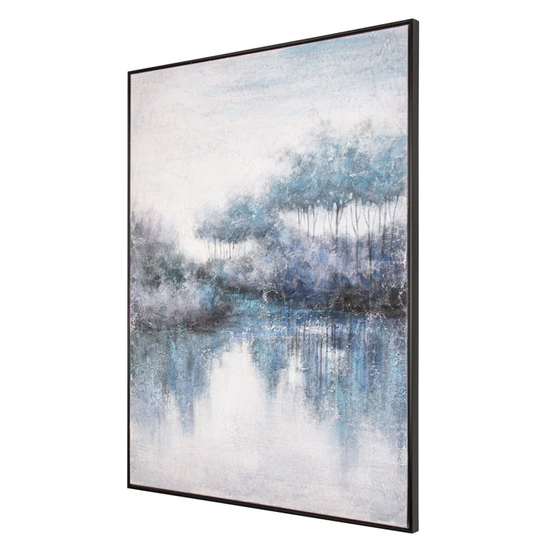 Indigo Banks, toile peinte à la main - peinture à cadre flottant sur toile