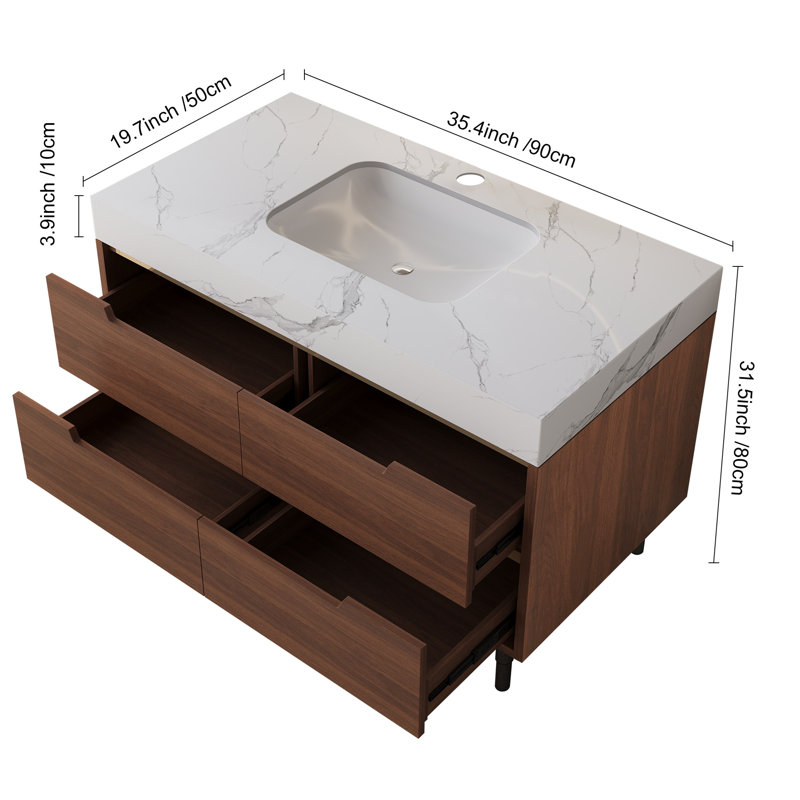 35.4" Farmhouse Free-standing Sintered Stone Bathroom Vanity with Undermount Sink
