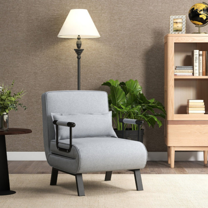 Canapé-lit pliant convertible à 6 positions avec fauteuil et coussin, Lin noir