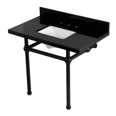 Kingston Brass Templeton 36-Inch Black Granite Console Sink with Brass Legs (8-Inch, 3-Hole)