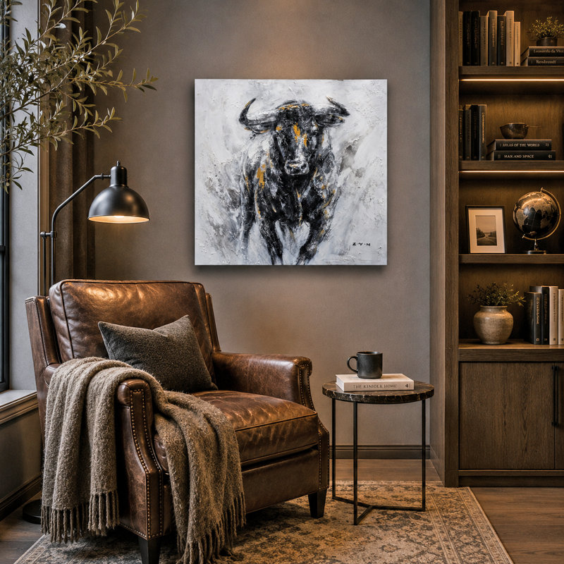 Fearless Ox - peinture sur toile tendue, H 12 po x l 12 po x P 1,5 po