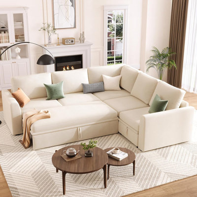 Sectional Sleeper Sofa With Pull Out Bed, Chenille Modular Sectional Sofa L Shaped Couch With Pull Out Couch by Ebern Designs