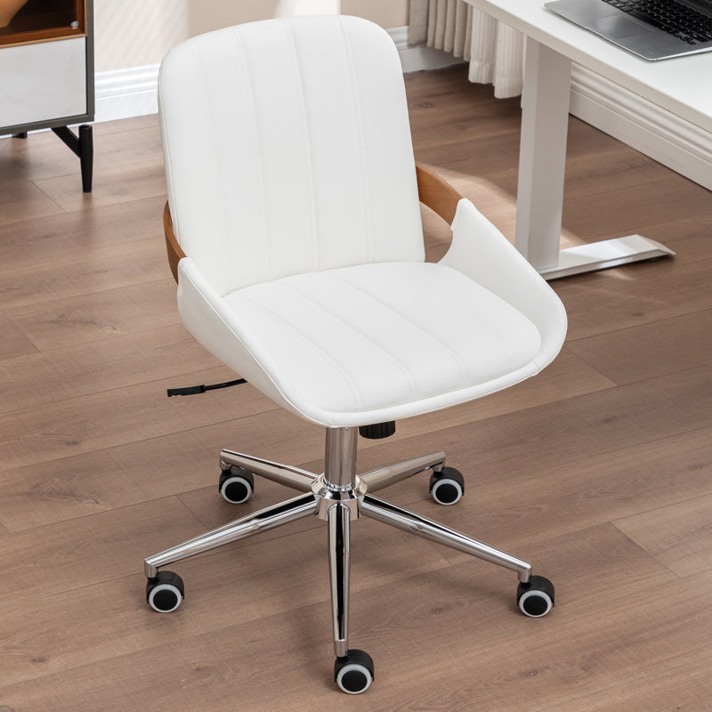 Home Office Chair - Upholstered Faux Leather Back Desk Chair, Ergonomic Executive Chair with Lumbar Support, White