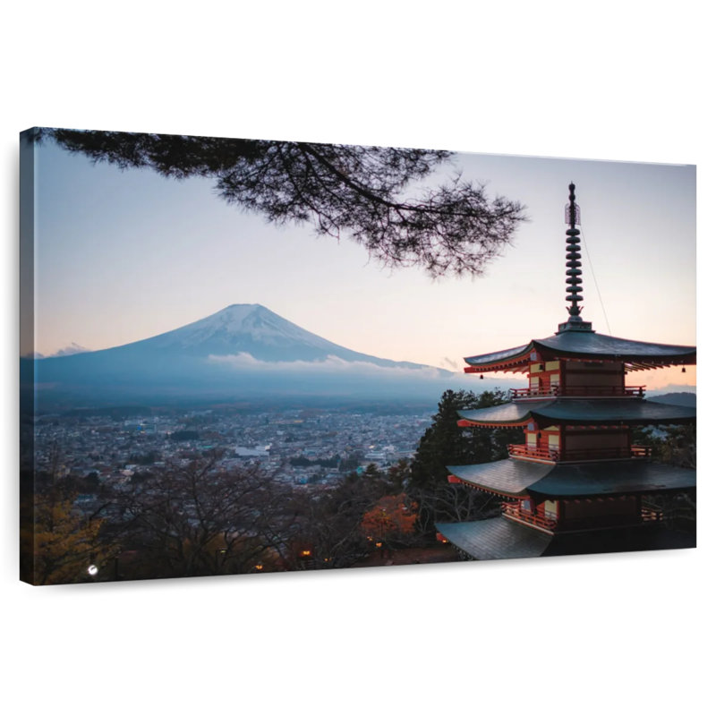 Pagode Adella surplombant le mont Fuji, H 8 po x l 12 po