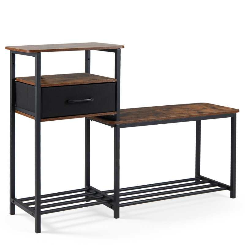 Banc à chaussures à 3 niveaux avec tiroir et structure métallique, banc d'entrée avec rangement