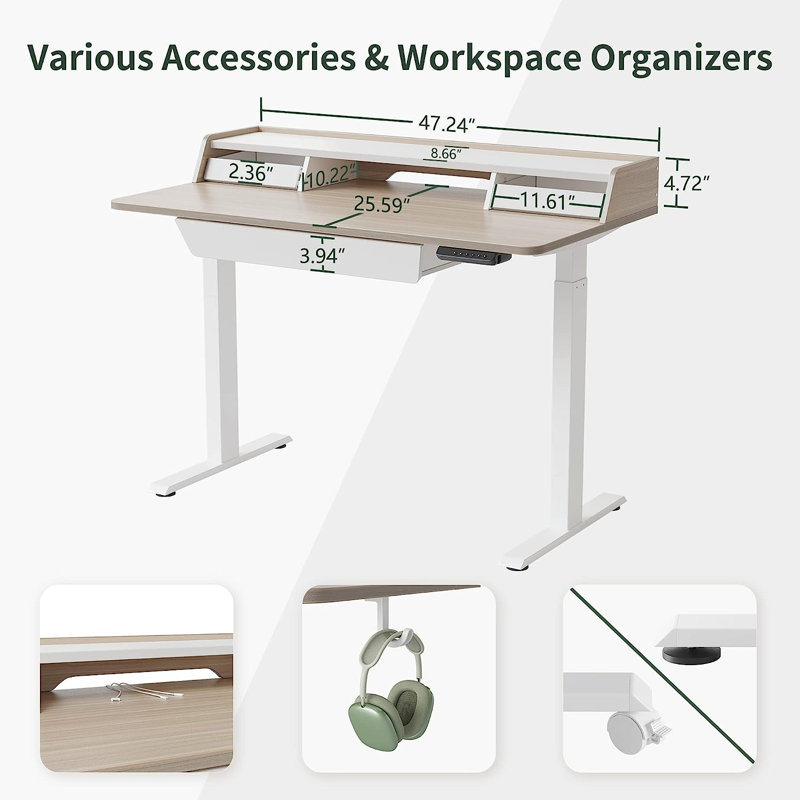 Bureau debout à hauteur ajustable Brely, Noyer clair / blanc, L 47,24 po x P 25,59 po