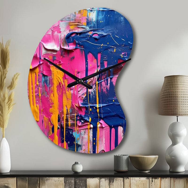 Horloge murale abstraite rose et bleue, Grand