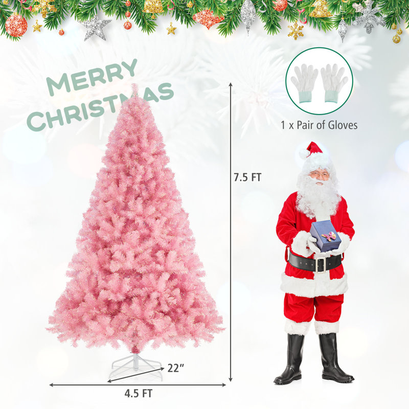 Arbre de Noël artificiel 7,5 pi avec 1300 branches, 550 lumières DEL blanc chaud et 8 modes rose, H 7,5 pi, Rose