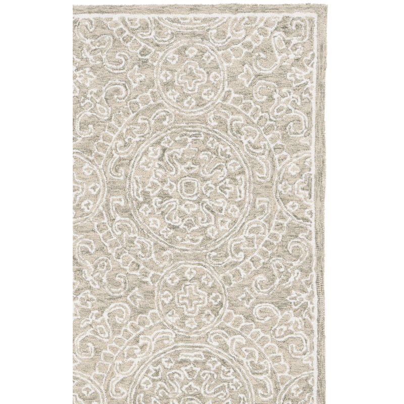 Tapis olive / ivoire touffeté à la main Damask, Rectangle 8 pi x 10 pi